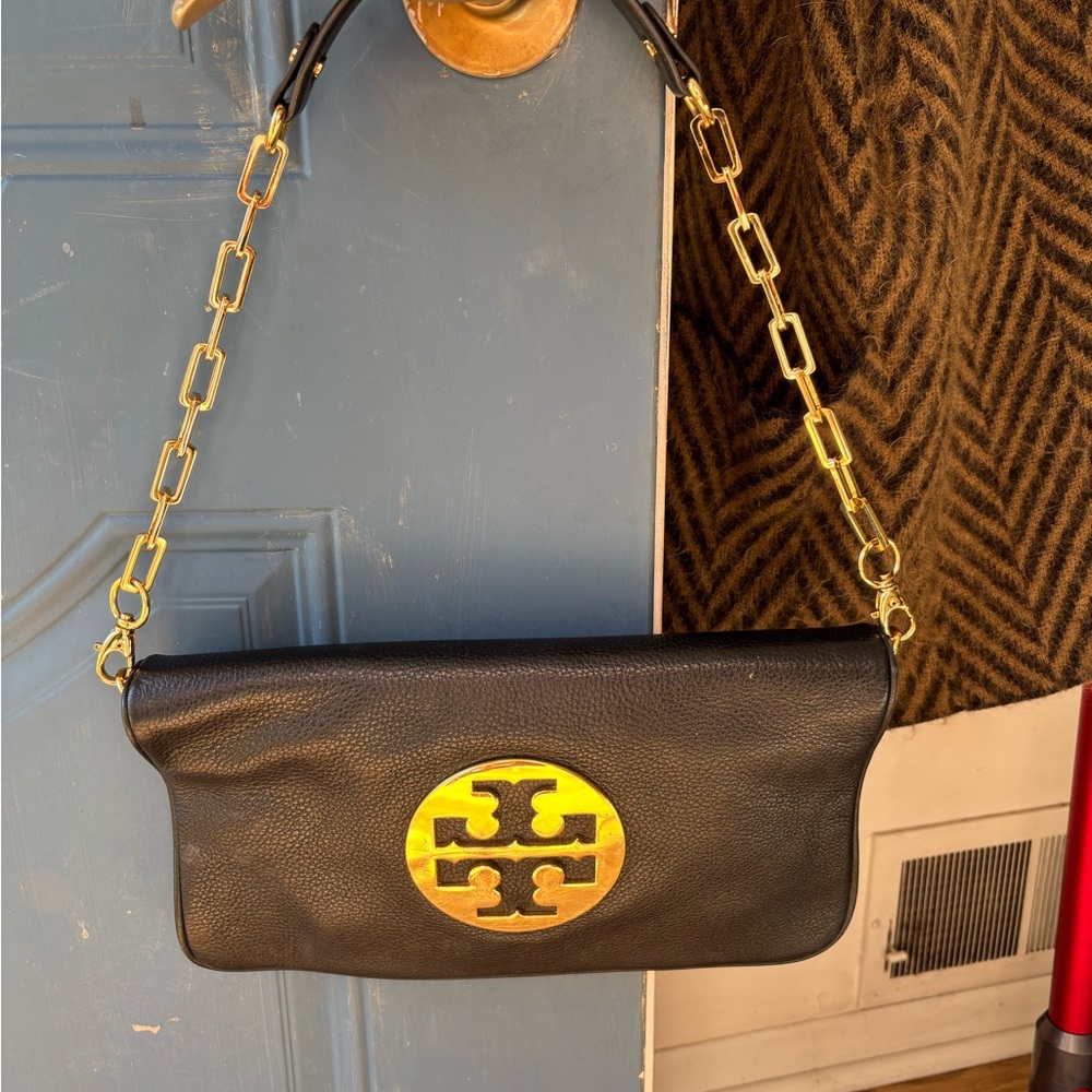 Tory Burch Black Clutch with Gold Accents